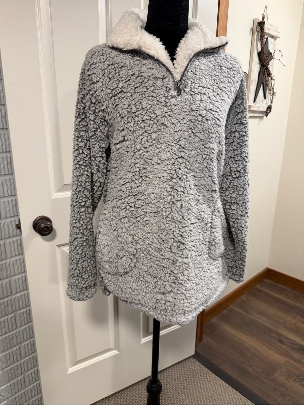 Love Tree Sherpa Pullover Small Gray Quarter Zip Fleece NWOT Cozy Teddy Jacket